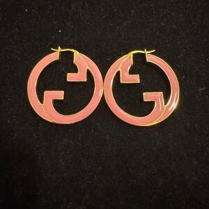 Gucci Pink and Gold Logo Earrings